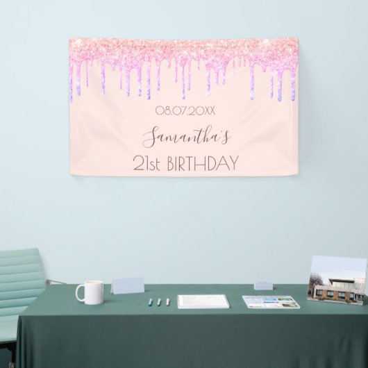 Birthday roos goudglitter regenboogroze spandoek (Beurs)