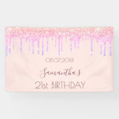 Birthday roos goudglitter regenboogroze spandoek (Horizontaal)