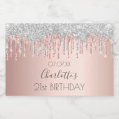 Birthday roos goudglitter roze spargel zilver sparkling wijnetiket (Enkel label)