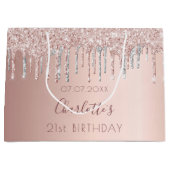 Birthday roos goudglitter zilverroze monogram groot cadeauzakje (Voorkant)