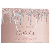 Birthday roos goudglitter zilverroze monogram groot cadeauzakje (Achterkant)