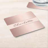 Birthday roos goudmonogram kartonnen onderzetters (Schuin)