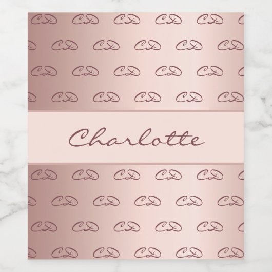 Birthday roos goudmonogram patroon initiaal naam wijn etiket (Enkel label)