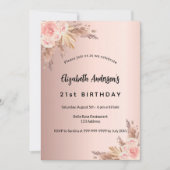 Birthday roos goudpamapgras florale boho kaart (Voorkant)