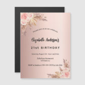 Birthday roos goudpampas grasbloemluxe magnetische uitnodiging (Voorkant / Achterkant)