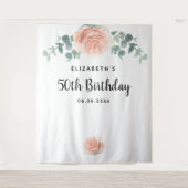 Birthday roos goudroze florale eucalyptus wit wandkleed (Voorkant)