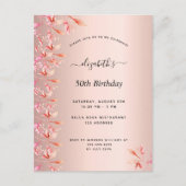 Birthday roos goudroze florale uitnodiging (Voorkant)