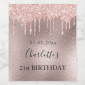 Birthday roos goudroze glitter 21 jaar wijn etiket (Enkel label)
