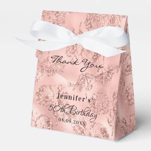 Birthday roos goudroze glitter dank u bedankdoosjes (Voorkant Zijde)