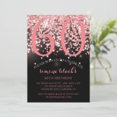 Birthday roos goudroze glitter glam 60e verjaardag kaart (Staand voorkant)