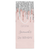 Birthday roos goudroze glitter zilver wijn cadeautas (Achterkant)
