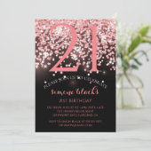 Birthday roos goudroze glitterglazuur 21st kaart (Staand voorkant)