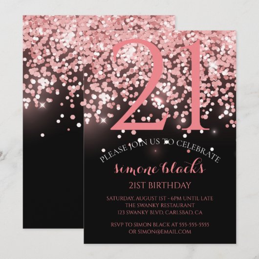 Birthday roos goudroze glitterglazuur 21st kaart (Voorkant / Achterkant)