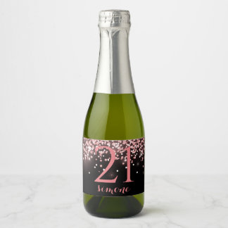 Birthday roos goudroze glitterglazuur 21st sparkling wijnetiket