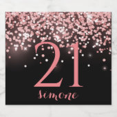 Birthday roos goudroze glitterglazuur 21st sparkling wijnetiket (Enkel label)