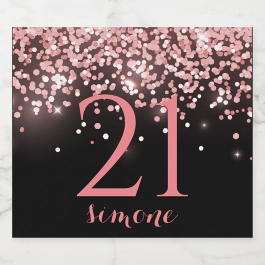 Birthday roos goudroze glitterglazuur 21st sparkling wijnetiket (Enkel label)