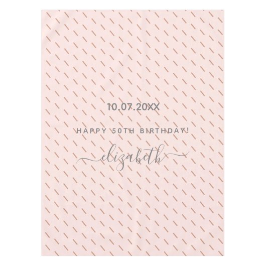 Birthday roos goudroze glitterpatroon monogram tafelkleed (Voorkant)