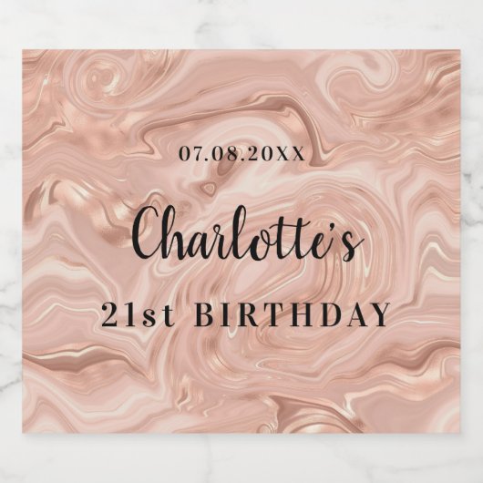 Birthday roos goudroze monogram op jaarbasis sparkling wijnetiket (Enkel label)