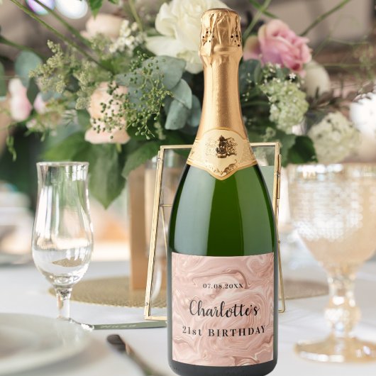 Birthday roos goudroze monogram op jaarbasis sparkling wijnetiket