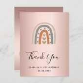Birthday roos goudroze regenboog grijs dank u wel briefkaart (Voorkant / Achterkant)