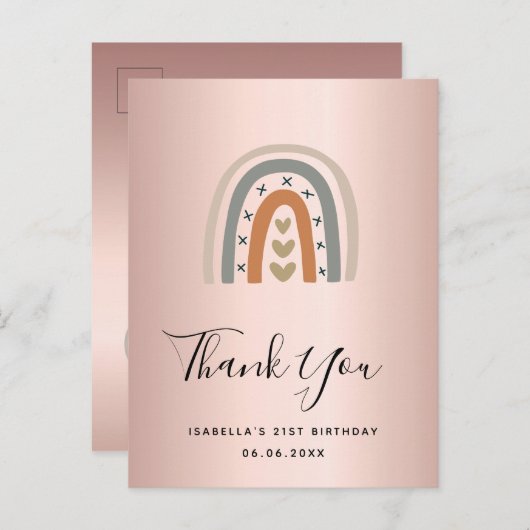 Birthday roos goudroze regenboog grijs dank u wel briefkaart (Voorkant / Achterkant)