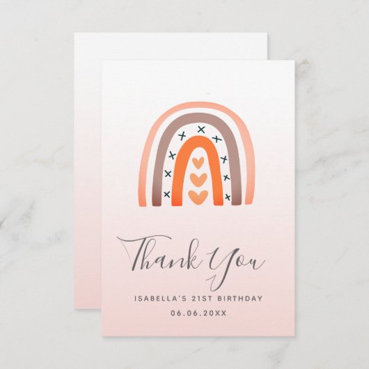 Birthday roos goudroze regenboog grijs sinaasappel bedankkaart (Voorkant / Achterkant)