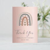 Birthday roos goudroze regenbooggrijs bedankkaart (Staand voorkant)