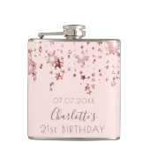 Birthday roos goudroze sterren naam heupfles (Voorkant)