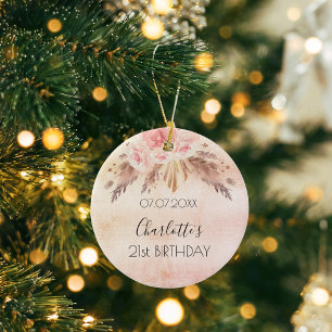 Birthday roos goudsbloesem keramisch ornament
