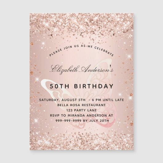 Birthday roos goudvlinder, magneet (Voorkant)