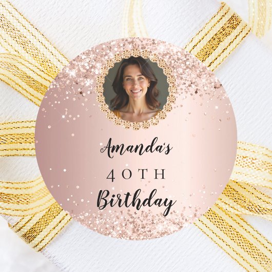 Birthday rose gold photo diamonds ronde sticker