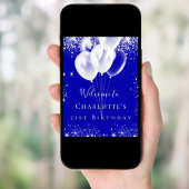 Birthday roya blue zilveren glitterballonnen welko poster