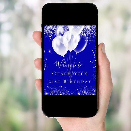 Birthday roya blue zilveren glitterballonnen welko poster