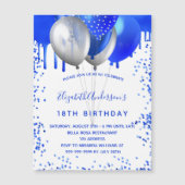 Birthday royal blue ballonnen luxe magnetische uitnodiging (Voorkant)