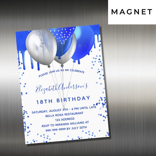 Birthday royal blue ballonnen luxe magnetische uitnodiging