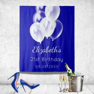 Birthday royal blue ballonnen name wandkleed