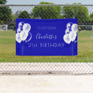 Birthday royal blue ballonnen party spandoek
