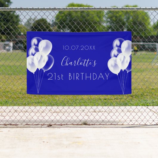 Birthday royal blue ballonnen party spandoek (Insitu)