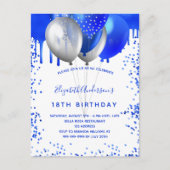 Birthday royal blue ballonnen uitnodiging briefkaart (Voorkant)
