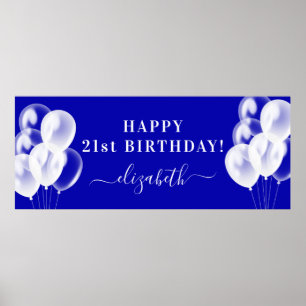 Birthday royal blue ballons name script poster