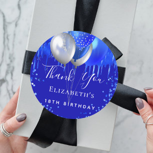 Birthday royal blue drids name bedankt ronde sticker