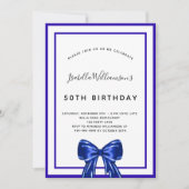 Birthday royal blue elegant bow script kaart (Voorkant)