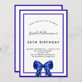 Birthday royal blue elegant bow script kaart (Voorkant / Achterkant)