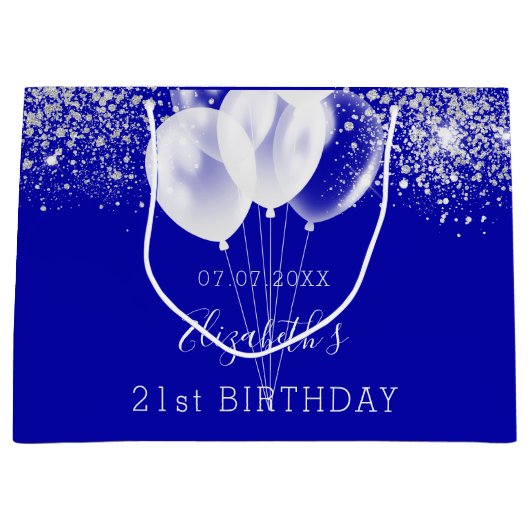 Birthday royal blue glitter ballonnen groot cadeauzakje (Voorkant)