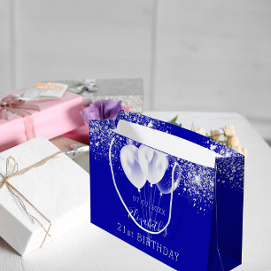 Birthday royal blue glitter ballonnen groot cadeauzakje