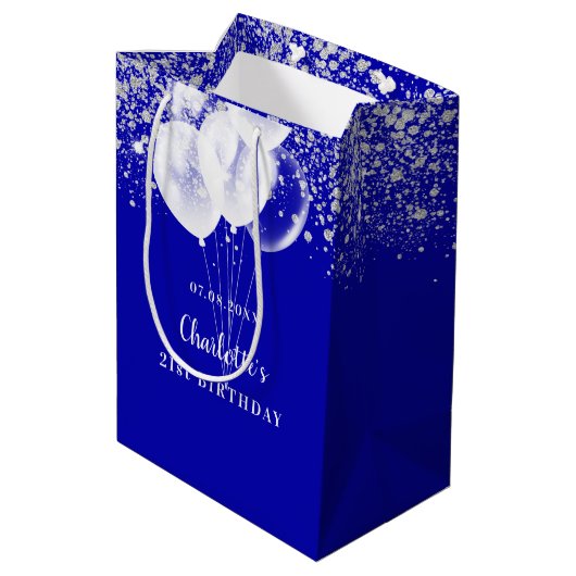 Birthday royal blue glitter ballonnen name medium cadeauzakje (Achterkant Gekanteld)