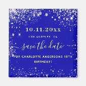 Birthday royal blue glitter save the date magnet (Voorkant)