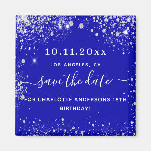 Birthday royal blue glitter save the date magnet