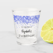 Birthday royal blue glitter sparkles name shot glas (Voorkant)