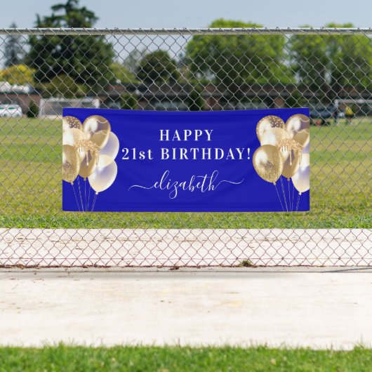 Birthday royal blue gold ballons name script spandoek (Insitu)